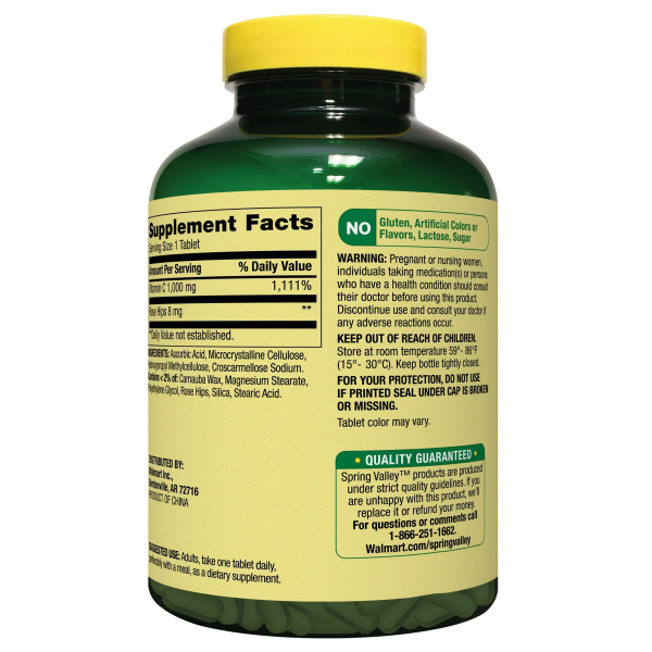 Spring Valley Vitamina C con Escaramujos, Potente Antioxidante, Soporte Inmune, Apoyo Salud Cardiovascular 1,000 mg 250 Tabletas - Imagen 4