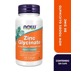 Now Glicinato de Zinc 120 Cápsulas Blandas