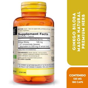 Mason Natural Premium Herb Ginkgo Biloba 125 mg Hierba Adaptógena 180 Cápsulas
