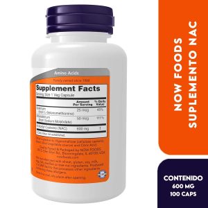 Now NAC 600 mg Protección Contra Radicales Libres, con Selenio y Molibdeno  Mantiene la Salud Celular 100 Cápsulas Vegetales