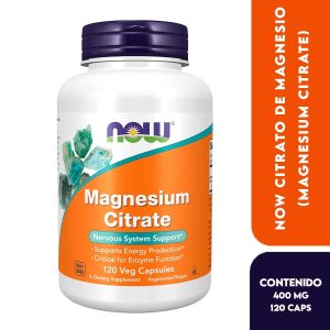 Now Citrato de Magnesio (Magnesium Citrate) Soporte Sistema Nervioso, la Producción de Energía 400 mg 120 Cápsulas