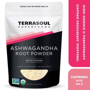 Terrasoul Superfoods Organic Ashwagandha o Ginseng Indio en Polvo de Raíz Adaptógena Reduce Inflamación y Ansiedad 16 oz (454 g)