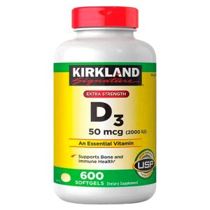 Kirkland Extra Strength Vitamina D3 50 mcg (2000 IU) Apoya la Salud Ósea y Sistema Inmune 600 Cápsulas Blandas