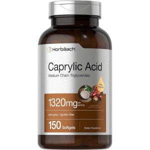 Horbaach Ácido Caprílico Soporte Presión Arterial Aceite MCT 1320 mg por Servicio, 150 Cápsulas Blandas
