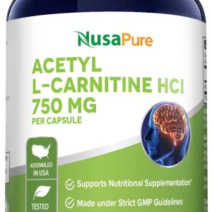 NusaPure Acetil L-Carnitina 750 mg por Cápsula HCL de Alta Potencia, Apoya la Función Cognitiva 150 Cápsulas Vegetales