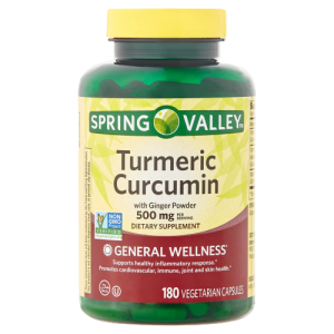 Spring Valley Curcuma Curcumina Suplemento Dietético con Jengibre 500mg 180 Capsulas