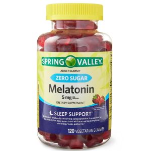 Spring Valley Gomitas Sin Azúcar de Melatonina 5 mg por Servicio Sabor a Fresa Soporte para el Sueño 120 Gomitas Vegetarianas