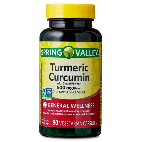 Spring Valley Cúrcuma Curcumina con Jengibre Promueve la salud cardiovascular, Inmune, Articular 500 mg 90 Cápsulas Veganas