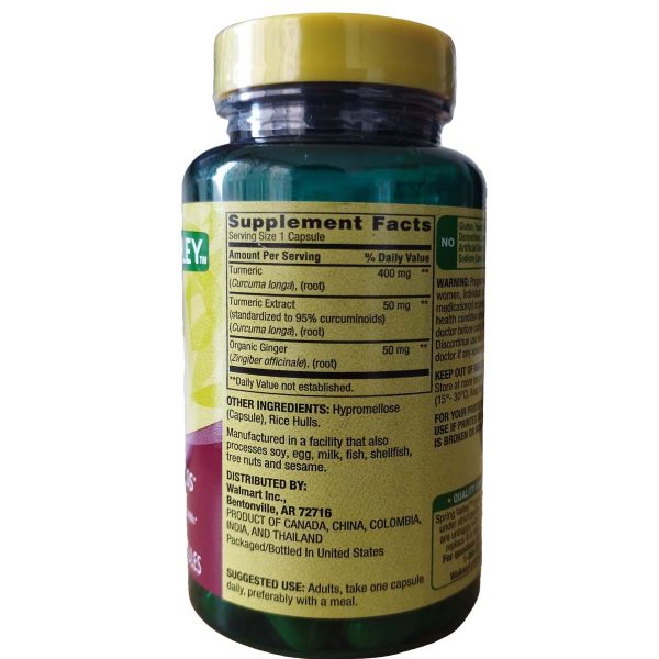 Spring Valley Cúrcuma Curcumina con Jengibre Promueve la salud cardiovascular, Inmune, Articular 500 mg 90 Cápsulas Veganas - Imagen 3