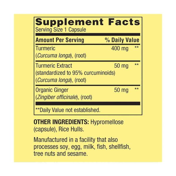 Spring Valley Cúrcuma Curcumina con Jengibre Promueve la salud cardiovascular, Inmune, Articular 500 mg 90 Cápsulas Veganas - Imagen 4