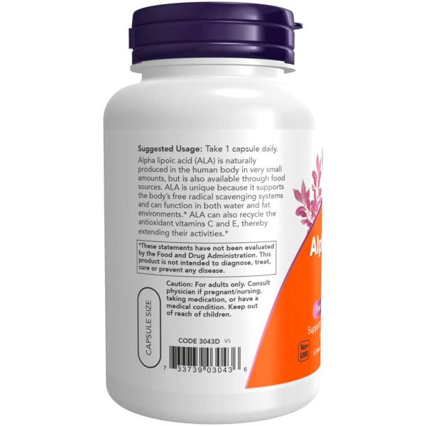 Now Ácido Alfa Lipoico Ayuda Eliminar Radicales Libres, Apoya Producción de Glutatión 250 mg 120 Cápsulas Vegetales - Imagen 2