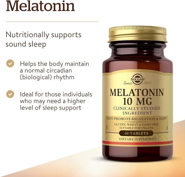Solgar Melatonina 10 mg, Ayuda a Promover la Relajación y el Sueño, Vegano, Sin Gluten, Sin Lácteos, Kosher, 60 Tabletas - Imagen 2
