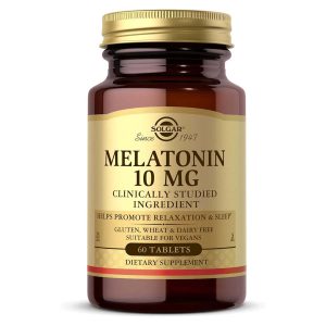 Solgar Melatonina 10 mg, Ayuda a Promover la Relajación y el Sueño, Vegano, Sin Gluten, Sin Lácteos, Kosher, 60 Tabletas