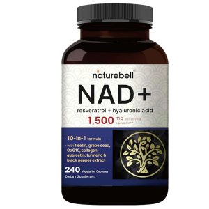 NatureBell NAD+ 1.500 mg Por Servicio, Complejo 10 en 1 con resveratrol Plus Ácido Hialurónico - 240 Cápsulas Vegetales