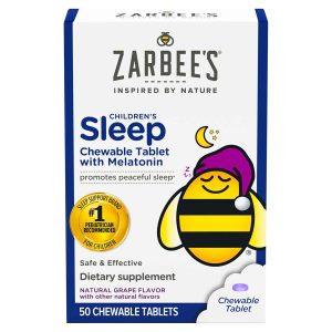 Zarbee's Naturals Melatonina 1 mg Tabletas Masticables para Niños Desde 3 Años, Sabor Uva Natural, 50 Tabletas
