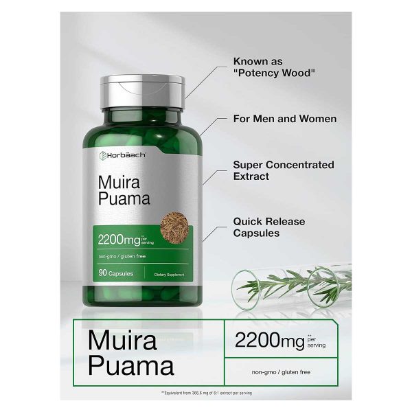 Horbäach Extracto de Raíz - Muira Puama Root Extract 2200 mg Suplemento Herbal Sin GMO, Sin Gluten 90 Cápsulas - Imagen 3