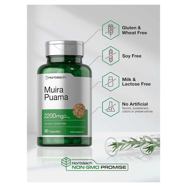 Horbäach Extracto de Raíz - Muira Puama Root Extract 2200 mg Suplemento Herbal Sin GMO, Sin Gluten 90 Cápsulas - Imagen 4