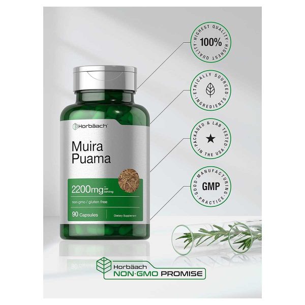 Horbäach Extracto de Raíz - Muira Puama Root Extract 2200 mg Suplemento Herbal Sin GMO, Sin Gluten 90 Cápsulas - Imagen 5
