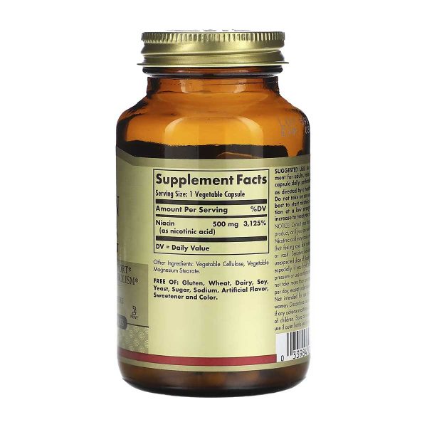 Solgar Suplements Niacin (Vitamin B3) Niacina, 500 mg - 100 Cápsulas Vegetales - Imagen 2