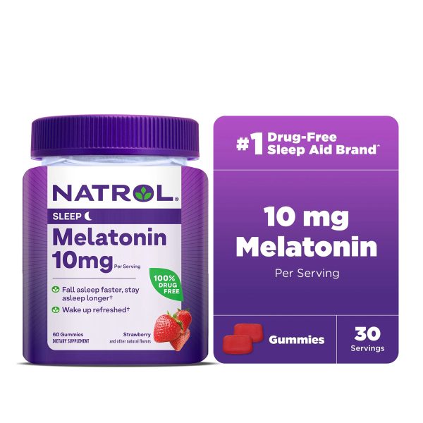 Natrol Melatonina 10 mg en Gomas Sabor Fresa – Suplemento Natural para Dormir Mejor con Efecto Prolongado, 60 Unidades