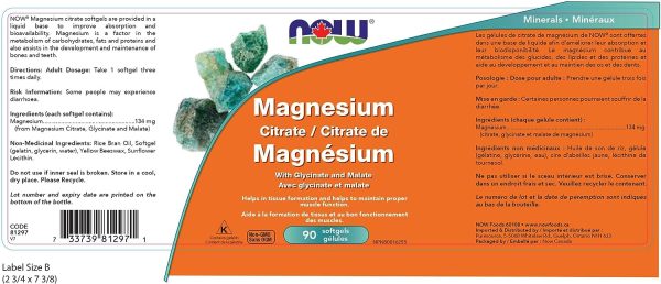 Now Citrato de Magnesio, Con Glicinato Y Malato, Apoyo del Sistema Nervioso, 90 Cápsulas Blandas - Imagen 3