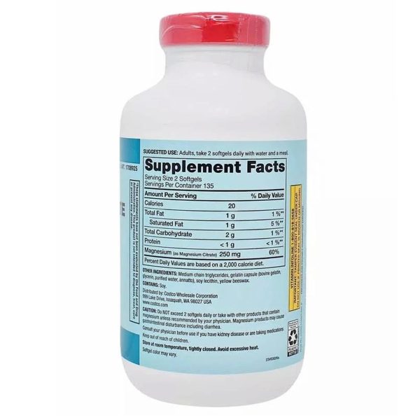 Kirkland Signature Magnesium Citrate 250mg, 270 Softgels - Imagen 2