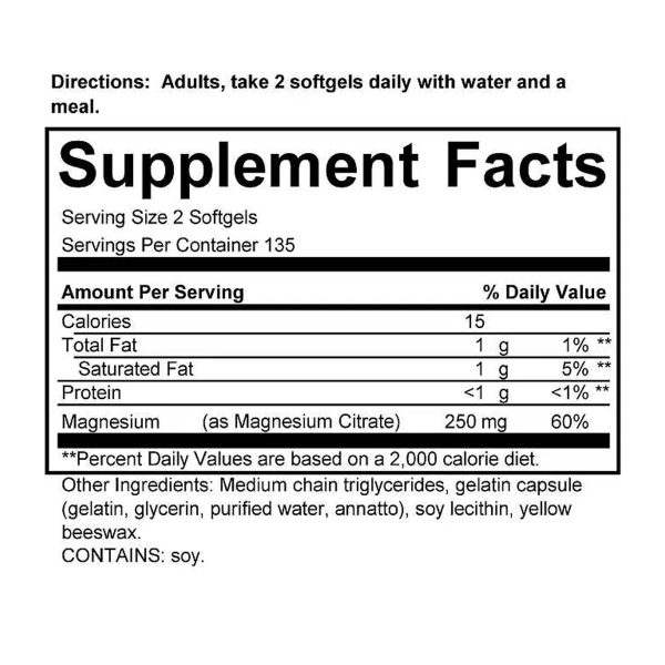 Kirkland Signature Magnesium Citrate 250mg, 270 Softgels - Imagen 4