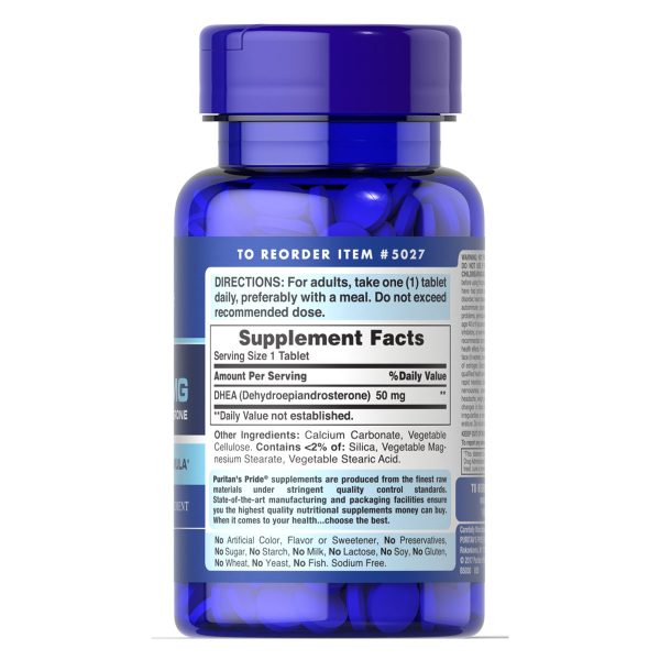 Puritan's Pride DHEA 50 mg, Suplemento Antienvejecimiento para Mujeres y Hombres - 100 Tabletas Veganos - Imagen 3